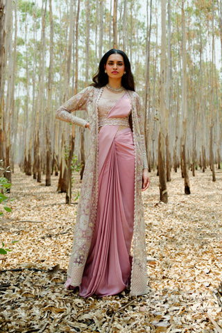 Muted Pink Ãine saree set
