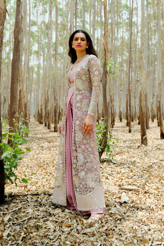 Muted Pink Ãine saree set