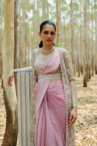 Muted Pink Ãine saree set