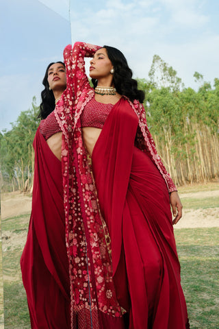 Hot pink Ãine Saree set