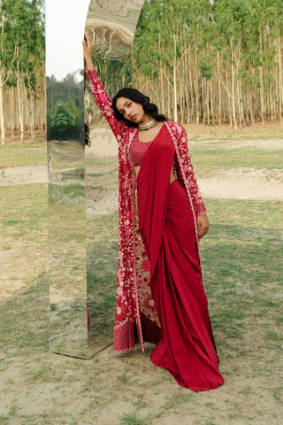 Hot pink Ãine Saree set