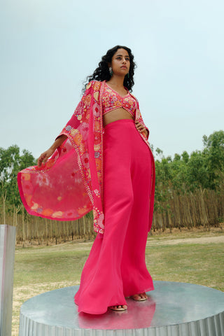 Fuchsia Ilana cape with crop top and pants