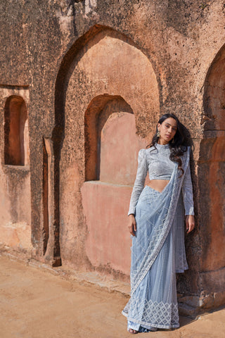 Logo jaal sari with whimsical lines blouse