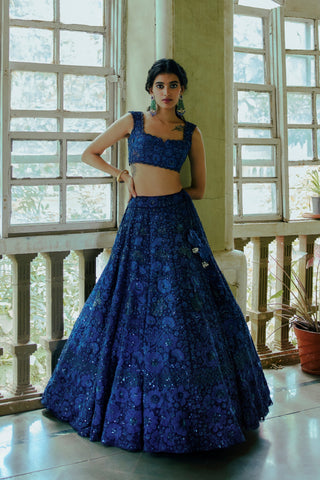 Navy Blue Aster Lehenga