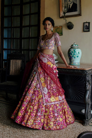 Red Magnolia lehenga