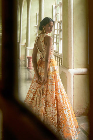 Tangerine Iris Lehenga