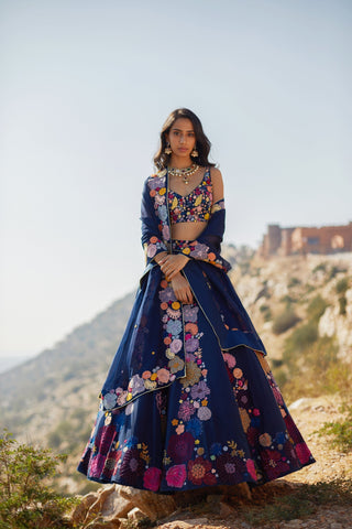 Navy Blue Dahlia Lehenga set