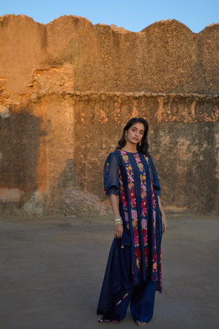 Navy blue Precious flowers kurta set