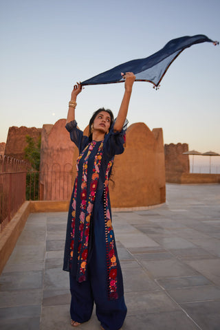 Navy blue Precious flowers kurta set