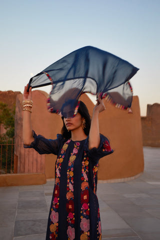 Navy blue Precious flowers kurta set