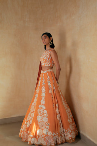 Orange Dahlia Lehenga set